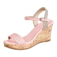 thumbnail image 6 of Rokment Women's Platform Wedge Dressy Sandals Trendy Casual Color Block Braided Leather Open Toe Ankle Strap Chunky High Heels Dress Sandals for Woman Bride Wedding Summer Pink Size 6.5, 6 of 7