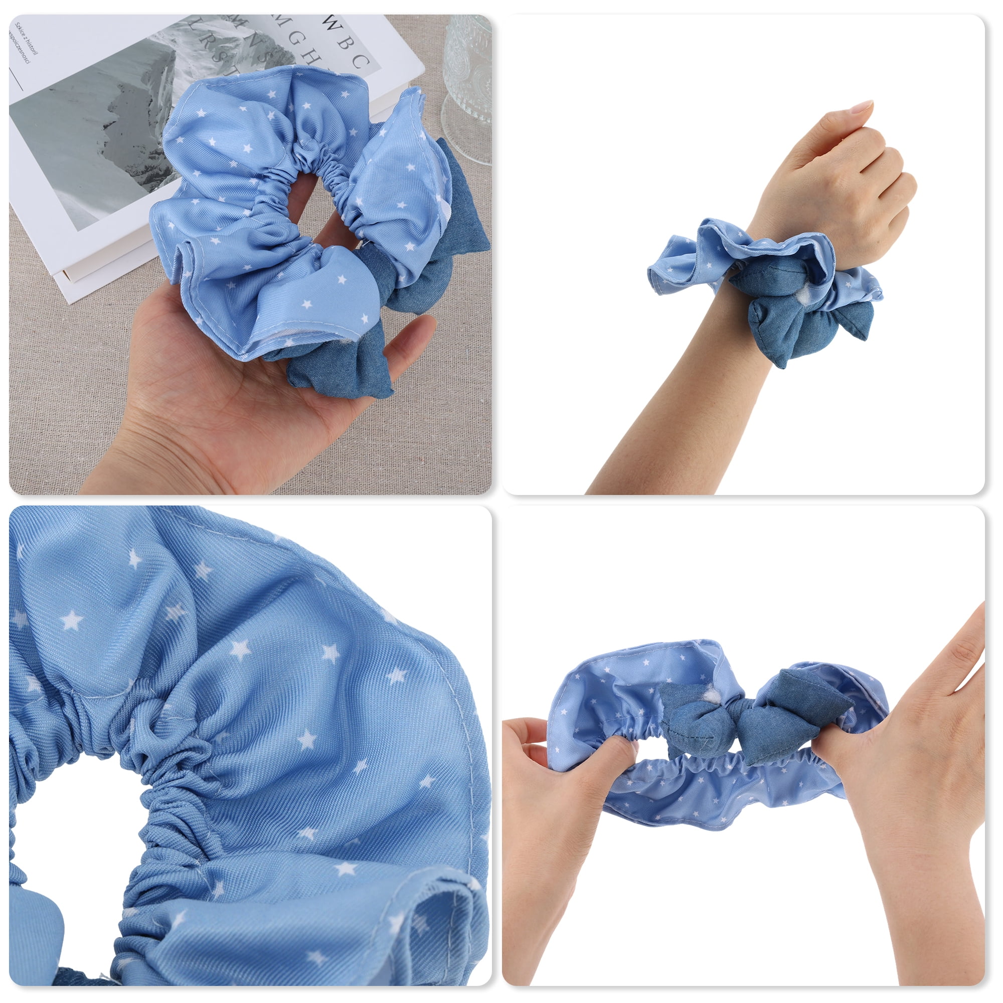 Unique Bargains Bow Denim Hair Ties Fashionable Daily Use Blue Five-pointed Star