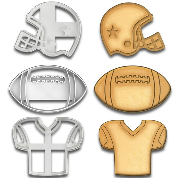 Football Cookie Cutters 3-Pc Set - Includes Football, Helmet, Jersey, 4.25" for Game Day Fun (Random Color)