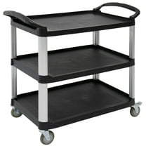 HUBERT® Black Plastic 3-Shelf Utility Cart - 38 1/2" L x 20 7/8" W x 36 5/8" H