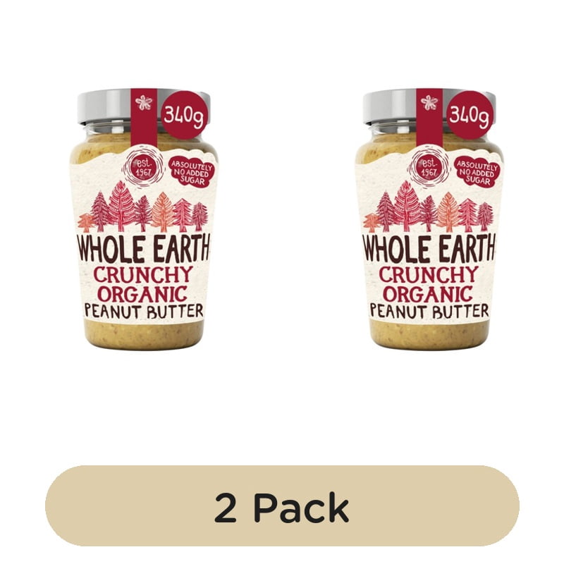 Whole Earth Organic Crunchy Peanut Butter 340g, British Import (Pack of 2)