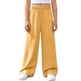 thumbnail image 2 of MLCDZ Linen Pants for Girls Summer Lightweight School Uniform Pants Kids Baggy Elastic Waist Wide Leg Trousers with Pockets Lightweight Daily School Pants, 2 of 7