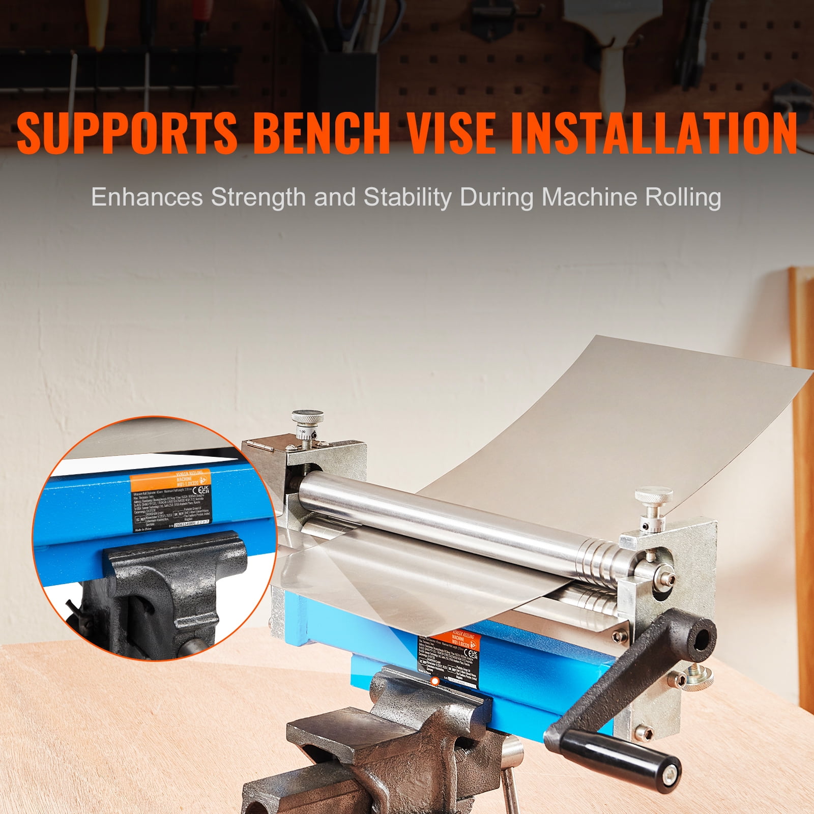 SKYSHALO Sheet Metal Roller, 12.6" Forming Width, 20 Gauge Steel Capacity, for Bending and Rolling Low Carbon Steel, Copper, and Aluminum Alloy Sheets, Includes 2 Removable Rollers