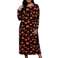 thumbnail image 2 of Women's Long Sleeve Casual Maxi Dress Spooky Skull Pumpkin Graphic Print Crewneck Flowy Fall Dresses Halloween Party Festival Costumes Everyday Apparel, 2 of 8
