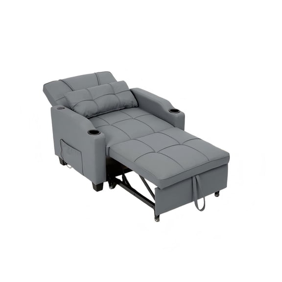 4-in-1 Sleeper Chair with Vibration Massage - Convertible Sofa Bed with USB Port and Cup Holders, Grey