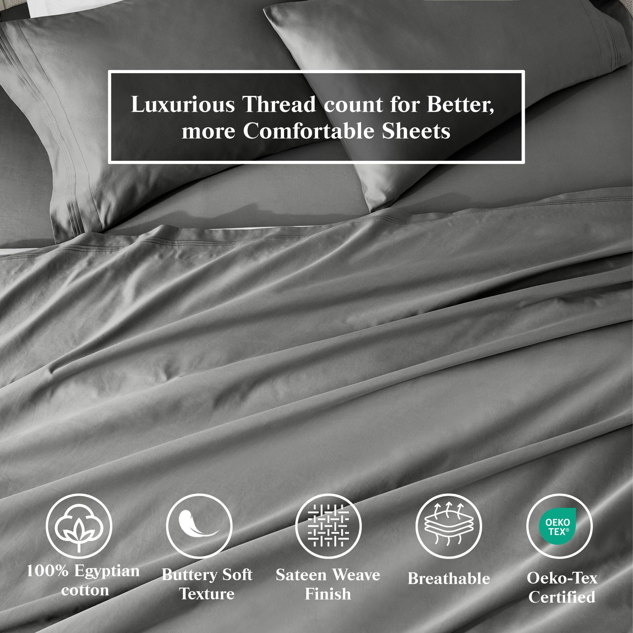 Superior 650 TC Egyptian Cotton Fitted Sheet, Extra Deep Pocket - 18 Inch, Queen Size, Grey