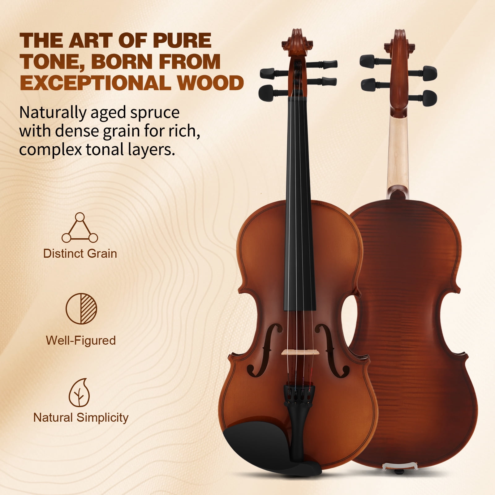 MUSTAR 4/4 Full Classic Violin Set with Bow, Rosins, Hard Case, Mute, Fingerboard Stickers, Shoulder Rest, Beginner Kit (Brown)
