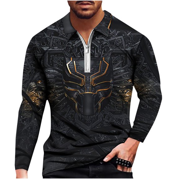 IROINNID Discount Long Sleeve Pullover Shirts for Men Loose Unisex Daily T-shirt 3D Print Half Zipper Tops Blouse,Black