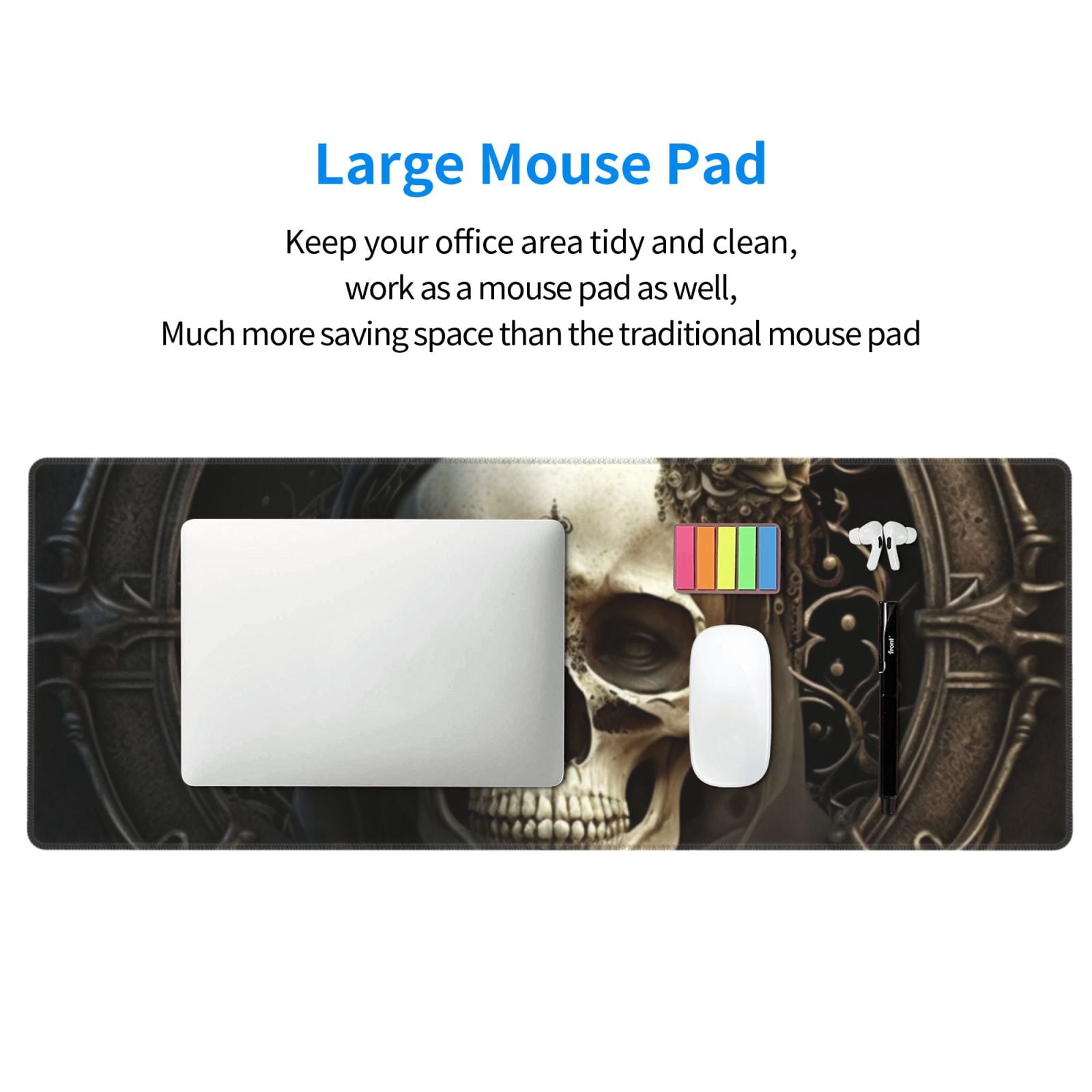 Gothic Witchy Skull Black Mouse Pad Extended Large Gaming Mousepad Non-Slip Rubber Big Keyboard Desk Mat 31.5 X 11.8 Inch