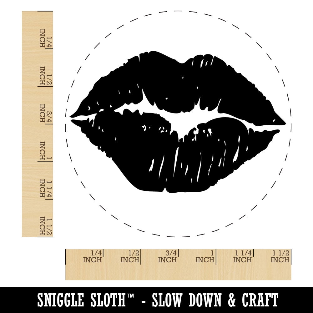 Realistic Juicy Lips Kiss Smooch Self-Inking Rubber Stamp Ink Stamper for Stamping Crafting Planners - Red Ink - Large 1-1/2 Inch