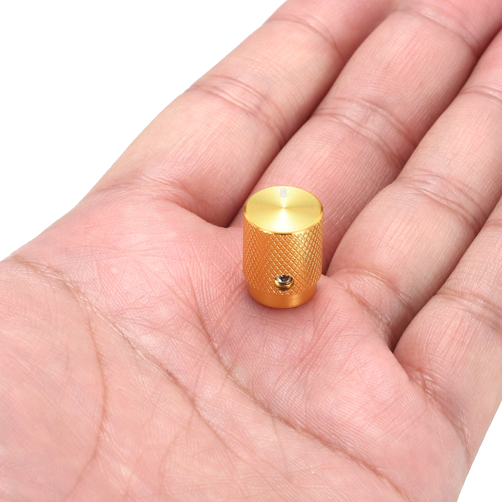 Uxcell 8 Pcs Aluminium Potentiometer Knobs, 1/4"(6mm) IDx1/2"(12.5mm) ODx5/8"(16mm) Height Universal Volume Tone Control Knobs for Guitar, Bass, Oval Indicator, Gold