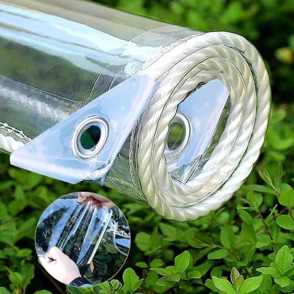 Clear Tarp, 14 Mil Heavy Duty Clear PVC Tarp, 420g/M2 Clear Tarps with Grommets for Camping, Greenhouse, and Patio, 4' x 6'