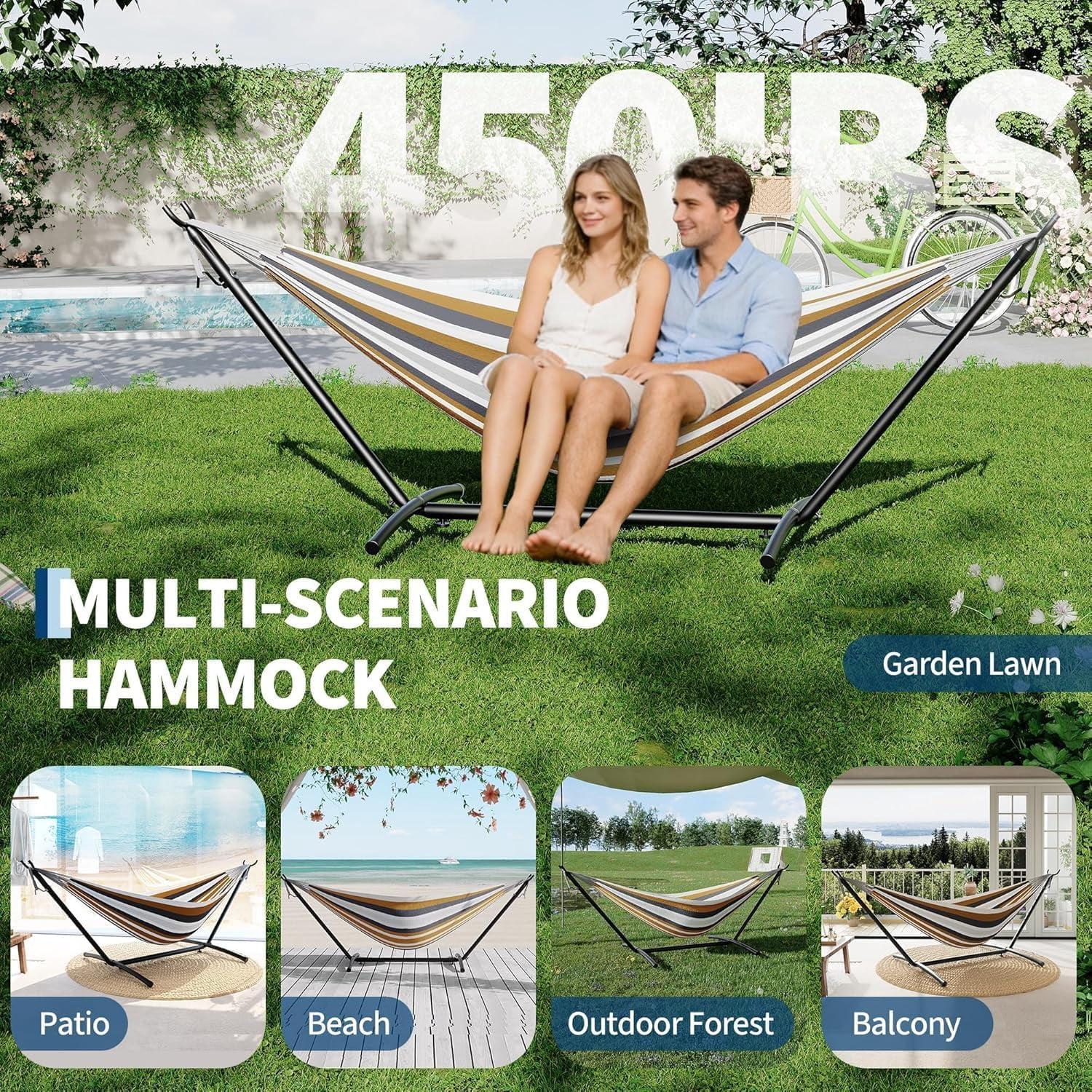 Double Hammock, Heavy Duty Portable, 500 lb Weight Capacity, Perfect for Both Indoors and Outdoors, 2 Person Hammock with Carrying Bag