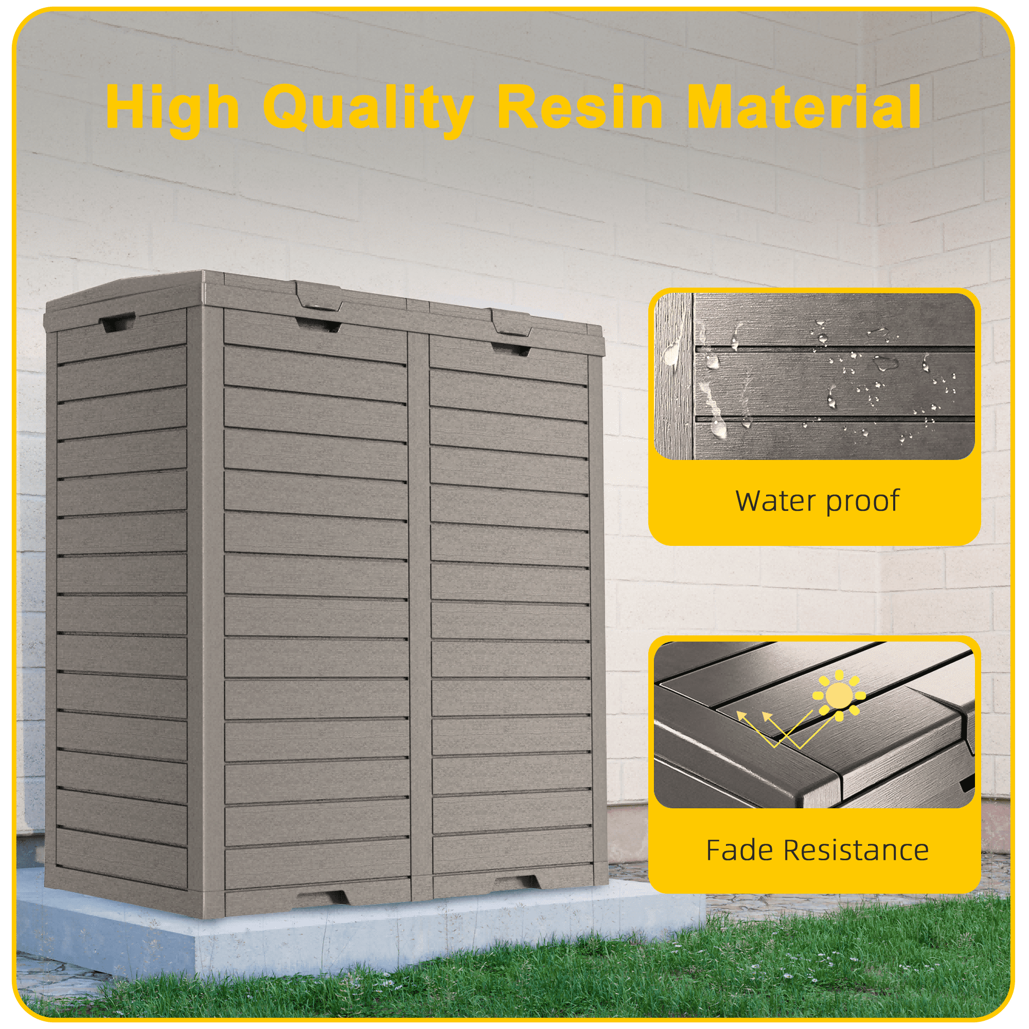 EasyUp Outdoor Trash Can with Lid, Outdoor Trash Bin & Pull-Out Liquid Drawer, Dual Lid Closure Design, Waterproof Resin Garbage Can Container for Patio, Backyard, Deck (Black,62)
