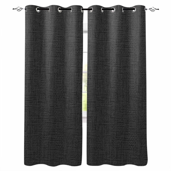 Black Blackout Curtains Light Blocking Print Window Curtains, Rustic Farmhouse Solid Color Thermal Insulated Window Drapes for Living Room Kitchen Cafe (2 Panels, 55"W x 39"L)