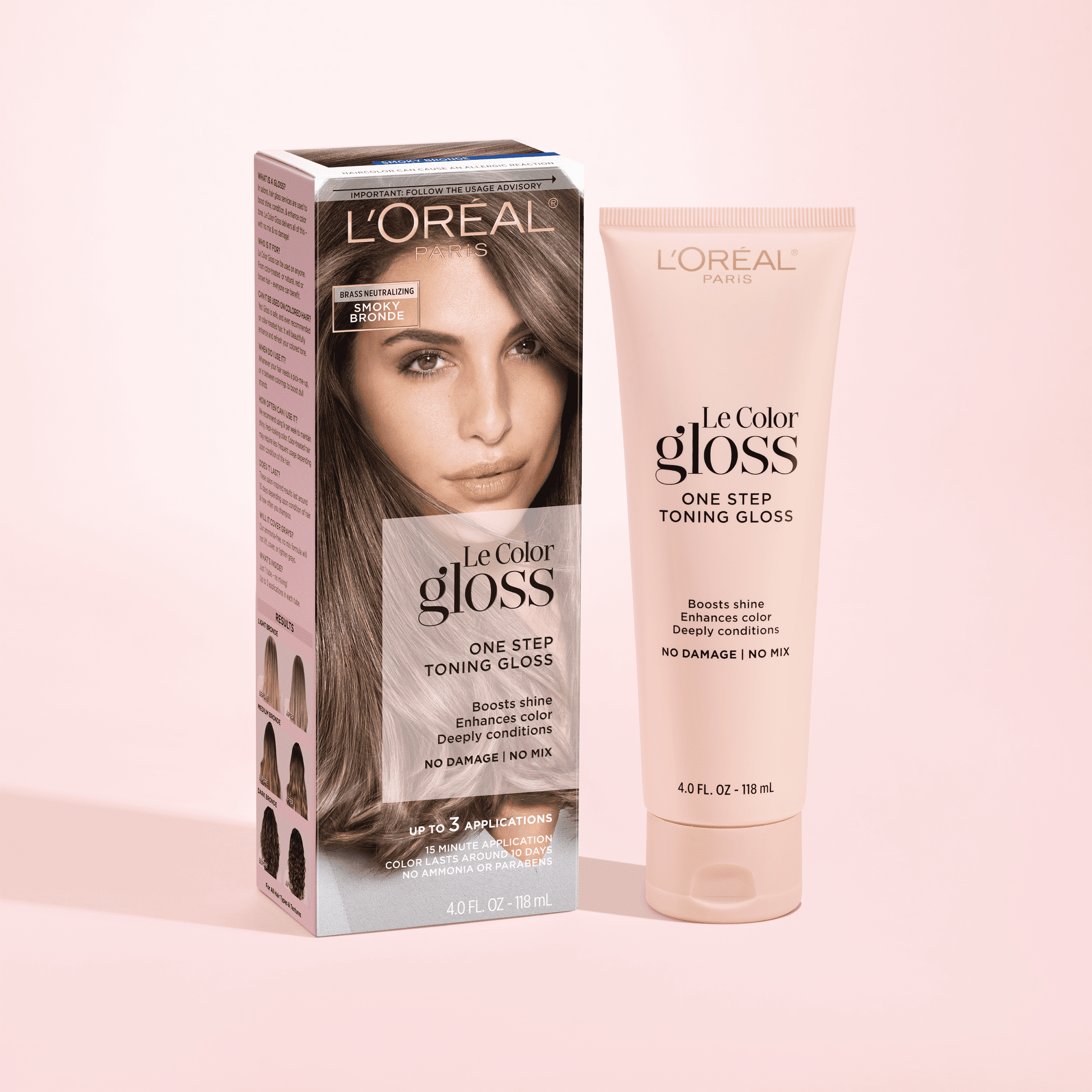 L'Oreal Paris Le Color Gloss One Step Toning Gloss Hair Color, 4 Smoky Blonde, 4 fl oz