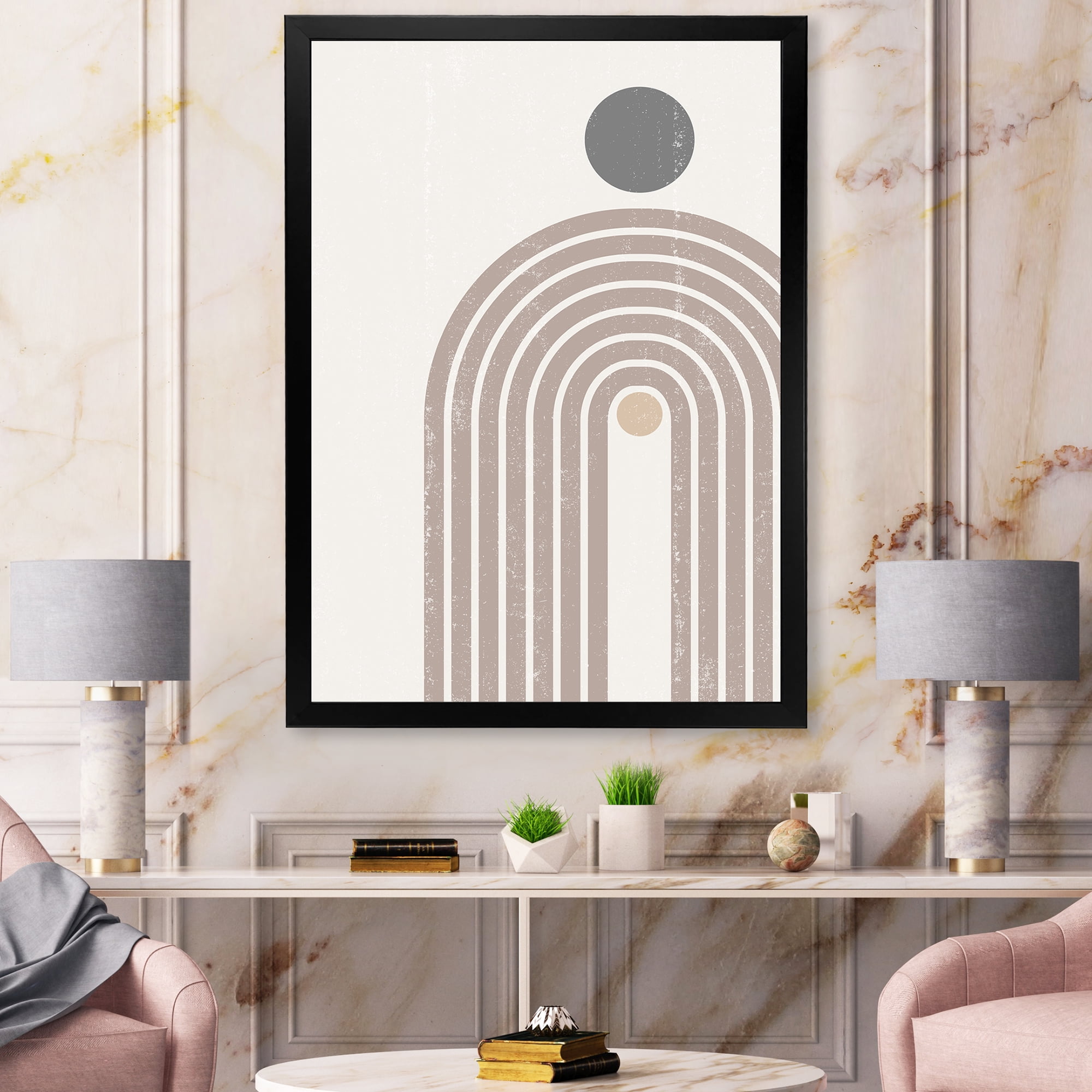 Designart 'Abstract Rainbow Moon and Sun In Earth Tones I' Modern Framed Art Print