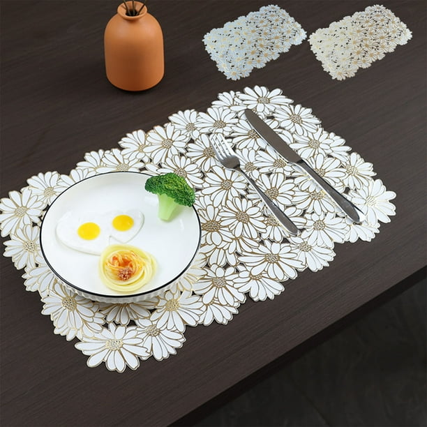 Xihbxyly Juego de Manteles Individuales Lavables de Pvc con Diseño de Flores Doradas, Antideslizantes y Resistentes Al Calor, Lavables para Cocina, Jardín y Picnic, 6 Unidades, 45 X 30 Cm.