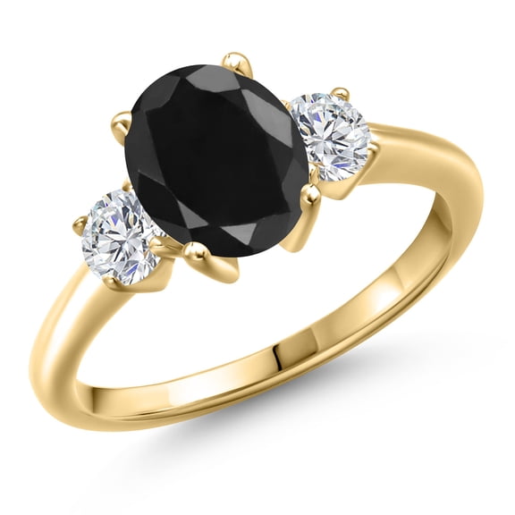 Gem Stone King 10K Yellow Gold Black Sapphire and Lab Grown Diamond Engagement Ring for Women | 3.04 Cttw | Oval 9X7MM | Gemstone September Birthstone | Size 8