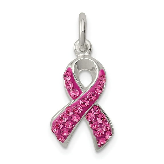 Sterling Silver Pink Ribbon Pendant Necklace with Crystals for Women, Breast Cancer Awareness Jewelry, Symbol of Hope and Support, Survivor Charm, Cause Tribute Accessory
