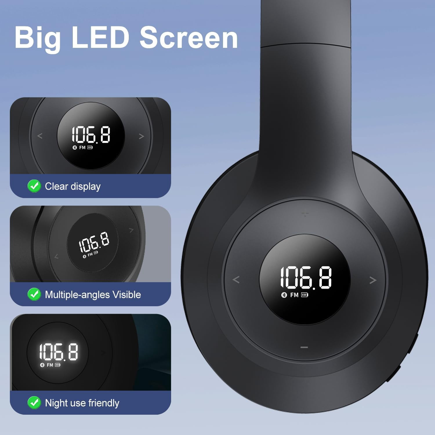 Rechargeable Portable FM Radio Headphones - High Sensitivity Reception, LED Display, Soft Ear Cushions, for Meetings, Work, Hiking, and Jogging