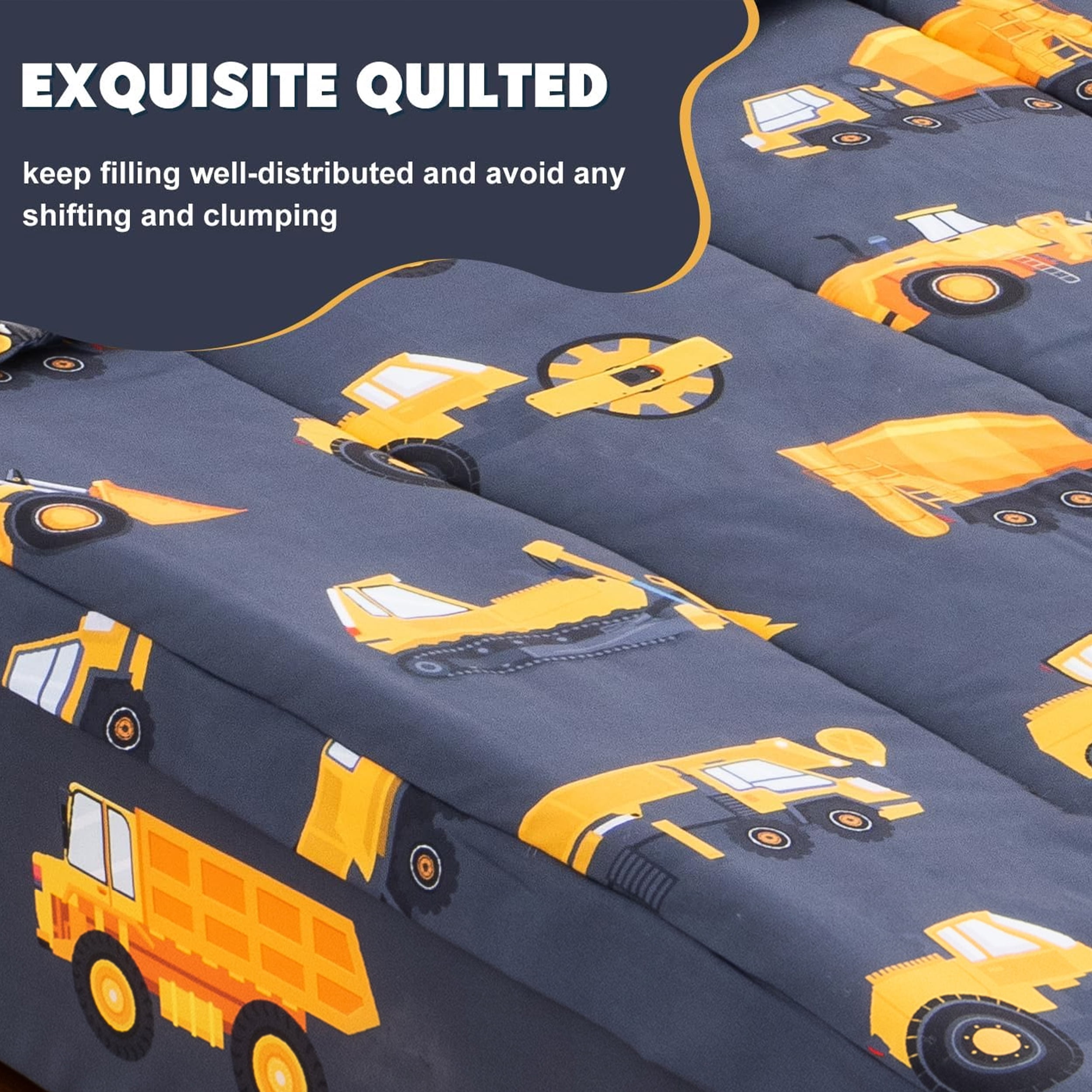 Btargot Gray Car Zipper Twin Comforter Set for Boys Construction Truck Tractor Bedding Set