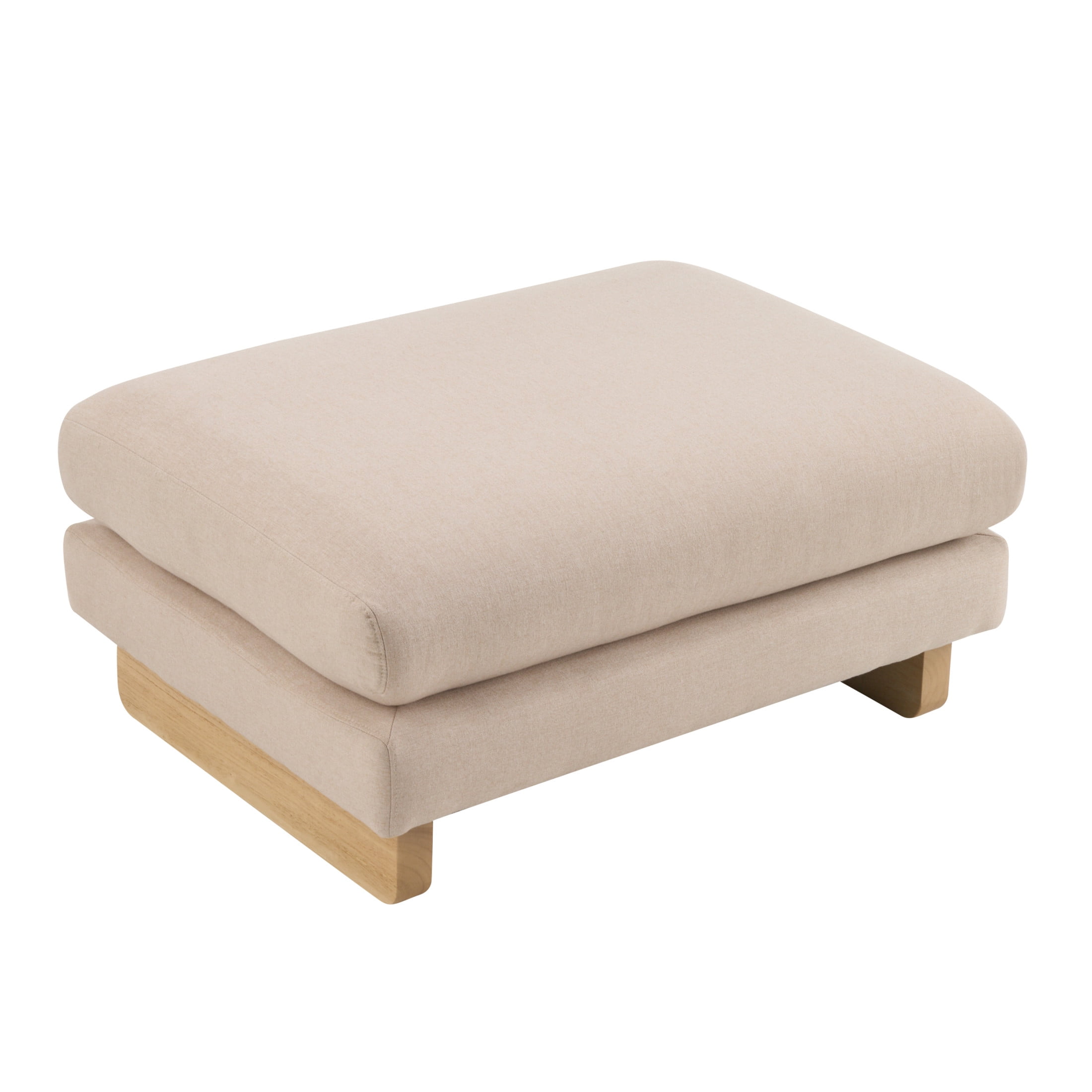 Christopher Knight Home 34" Upholstered Accent Ottoman with Wood Base for Living Room, Beige+Natural