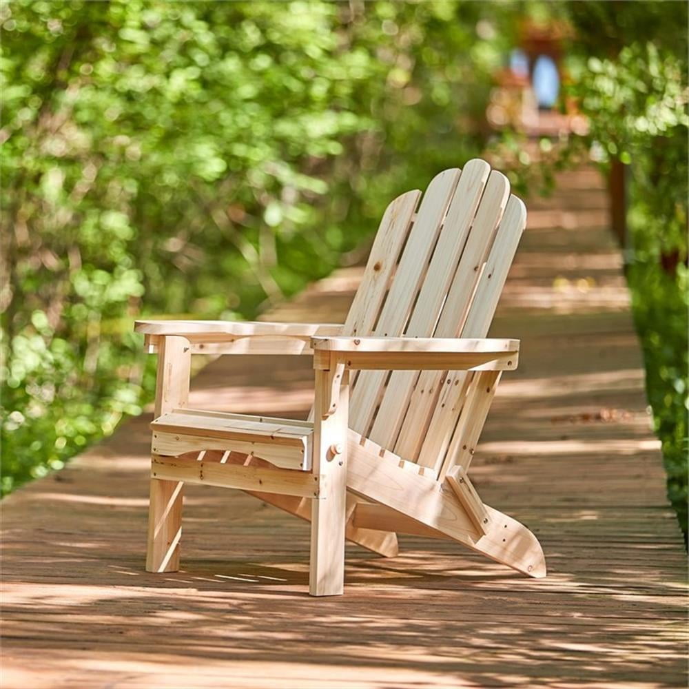 Pemberly Row Traditional Cedar Wood Folding Adirondack Chair in Beige