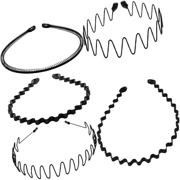 TELOLY Mens Workout Headbands 5pcs Wavy Hairband Spring HairHoopbandMetal Headbands Black Unisex Men Women Slicked Back Elastic Non Slip Headband Outdoor Sports Hairpieces Mens Styling Comb