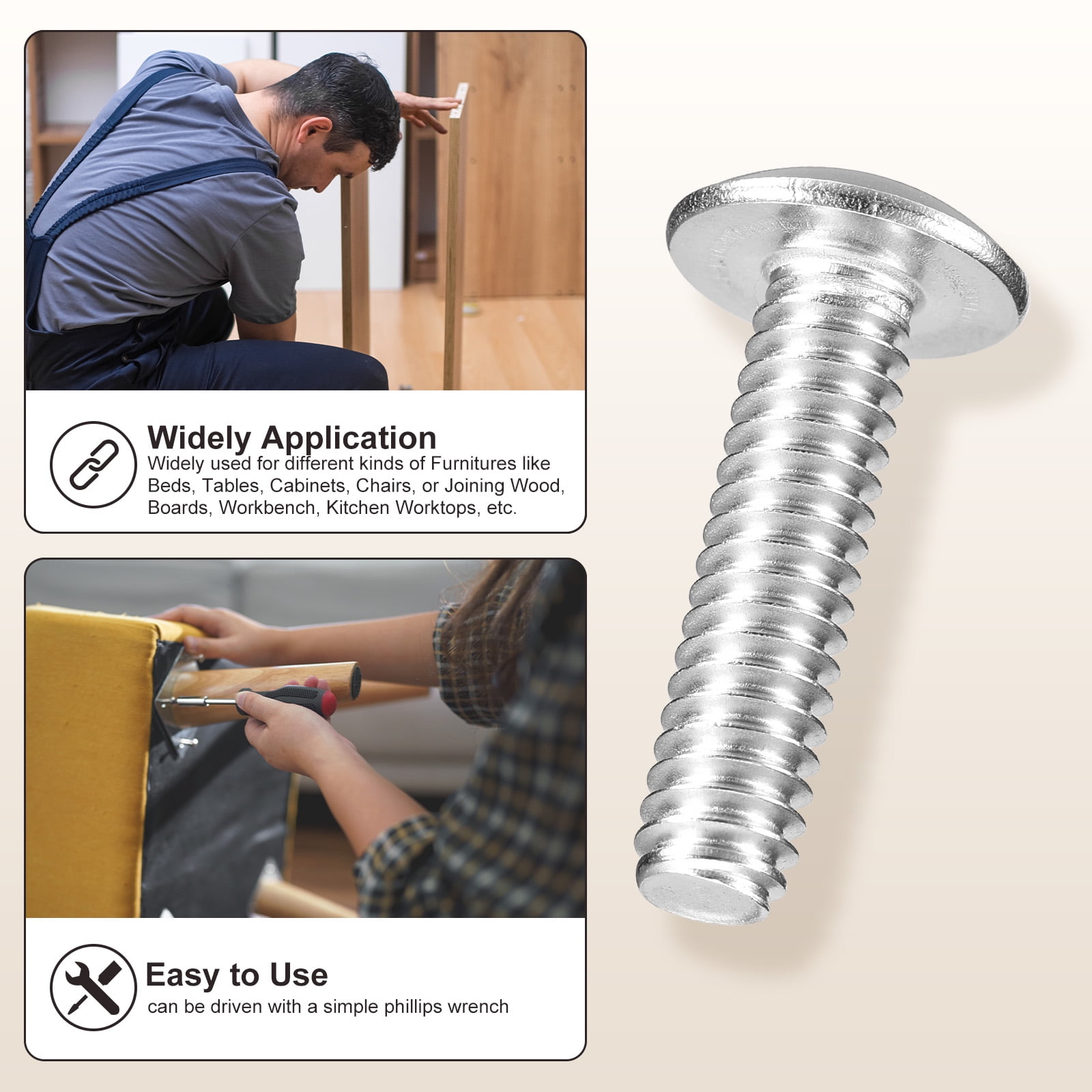 Uxcell Phillips Cross Flat Round Head Machine Screw Kit with Lock Nut (M5-0.8x25) 80Pcs, Stainless Steel Fasteners
