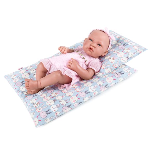 Juego de ropa de cama para muñecas Rakki Dolli con estampado reversible y edredón