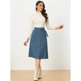 thumbnail image 3 of DARING DIVA Women's A-Line Button Front Belted Midi Skirts M Blue, 3 of 6
