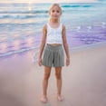 thumbnail image 6 of Fesfesfes Linen Blend High Waist Shorts for Kids Girls 4-14 Years Smocked Casual Summer Shorts Loose Wide Leg Comfortable Playwear(Gray#1,8 Years), 6 of 6