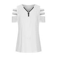 thumbnail image 3 of Jewelreauty Women Zipper V Neck Eyelet Tops Cut Out Short Sleeve Tunic Blouses Summer Casual Shirts, 3 of 5