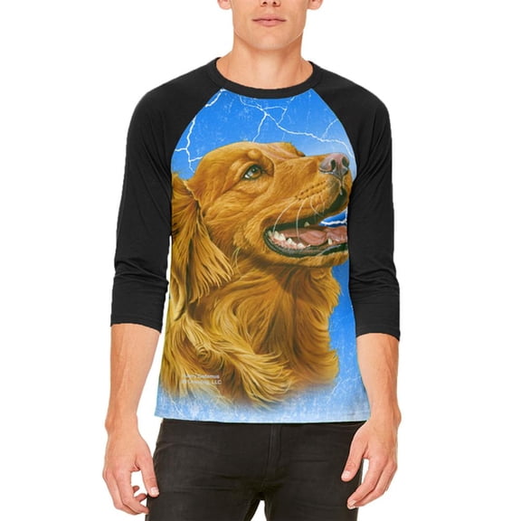 Golden Retriever Live Forever Mens Raglan T Shirt White-Black SM