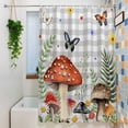 thumbnail image 3 of Spring Mushroom Shower Curtain, 72" x 72", Daisy Butterfly Leaf Light Gray Plaid Waterproof Bathroom Curtain Washable Shower Curtain Set with 12 Hooks, 3 of 9