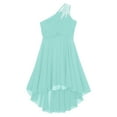 thumbnail image 4 of YONGHS Kids Girls One Shoulder Formal Gown High Low Hem Evening Dress Mint Green 8, 4 of 5