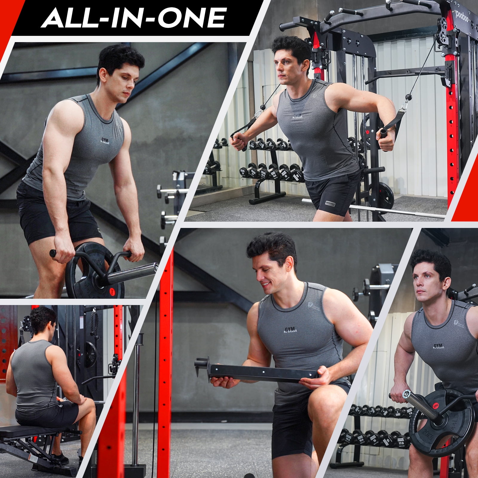 LNOW 2000LB All-in-One Home Gym: Smith Machine, Squat Rack, Dual Pulley System for Lat Pulldown & Cable Crossover