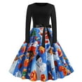 thumbnail image 1 of Fridja Robe Vintage Évasée à Nœud Papillon pour Femmes, Manches Longues, Imprimée, pour Fête de Noël, 1 of 7
