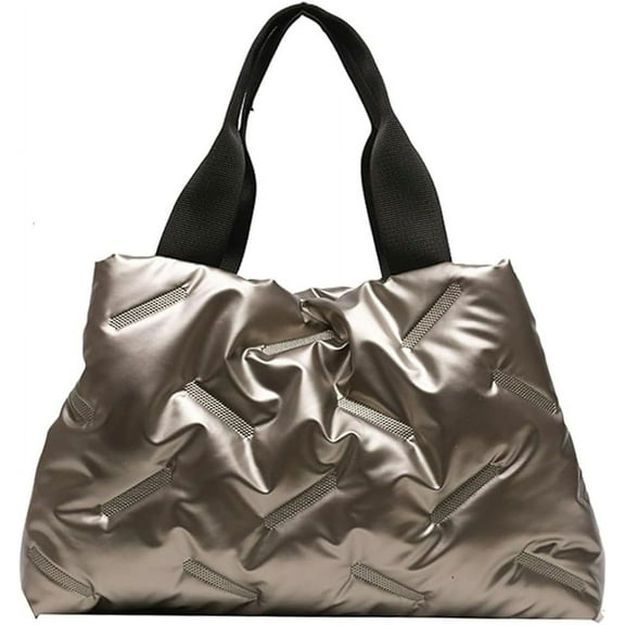Kukuzhu Quilted Shoulder Tote Bag for Women Padding Down Cotton Hobo Bag Casual Large Handbag