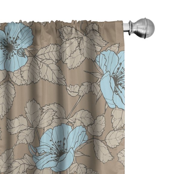 Ambesonne Floral Curtains, Roses Leaves Romantic Scene, Pair of 28"x63", Pale Brown and Soft Blue
