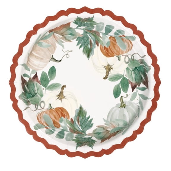 Thankful Fall Harvest 9" 8 Ct Paper Dinner Plates Thanksgiving Shaped Deep DIsh