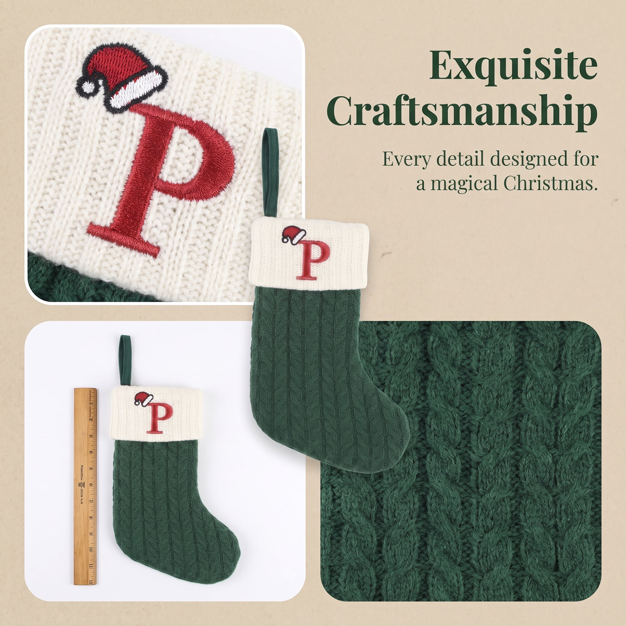 Unique Bargains Christmas Luxury Grand Hearth Accent Stocking Green Letter P 8"