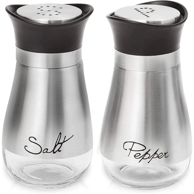 Juego de salero y pimentero, recipientes de sal para regalos, decoración de cocina con acero inoxidable y botella de vidrio, juego de 2