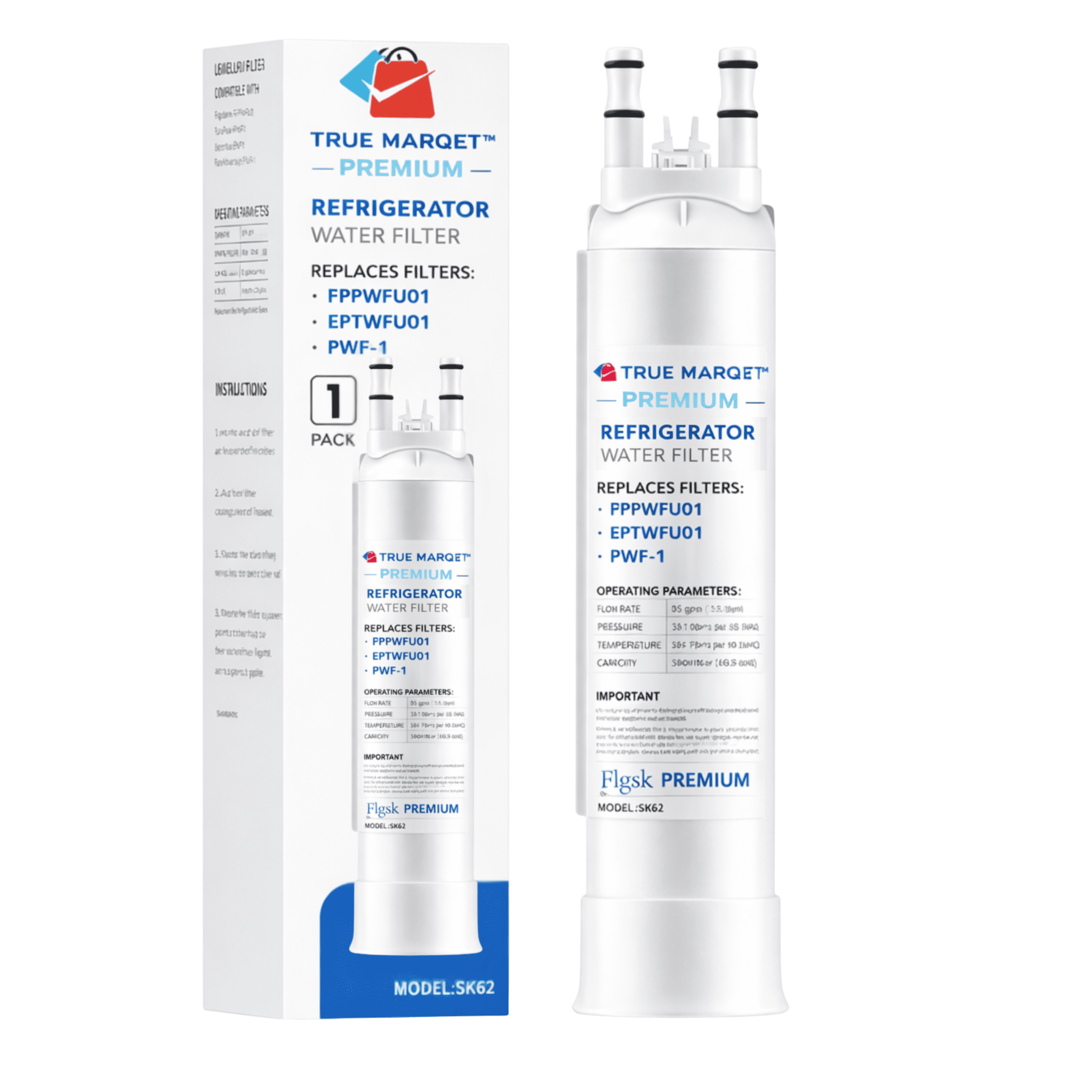 2 Pack Flgsk Water Filter Replacement For Frigidaire® FPPWFU01, Electrolux® EPPWFU01, PureAdvantage PurePour® PWF-1