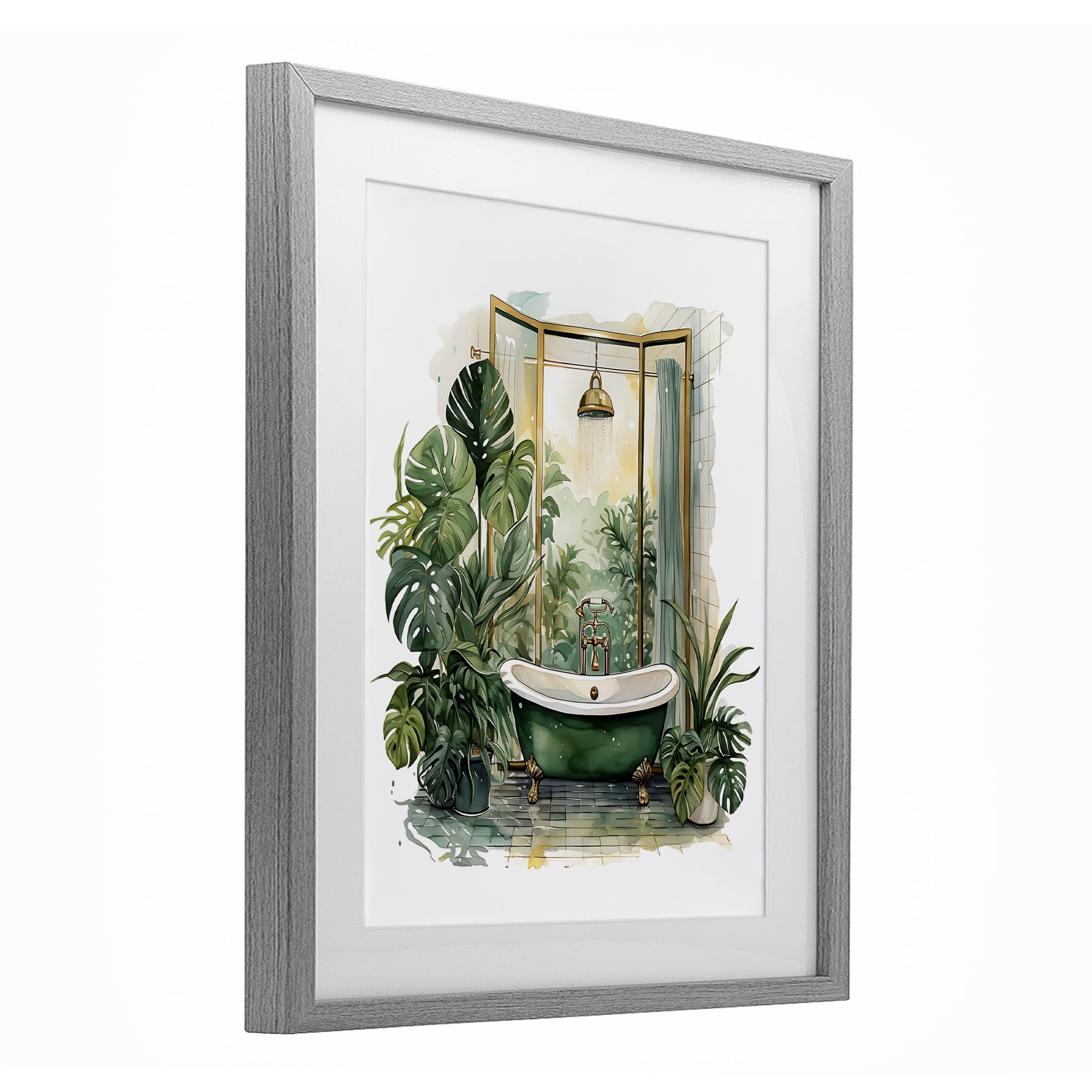 Bathtub in Tropical Oasis Gray Framed Print Under Glass, design by Lettered and Lined
