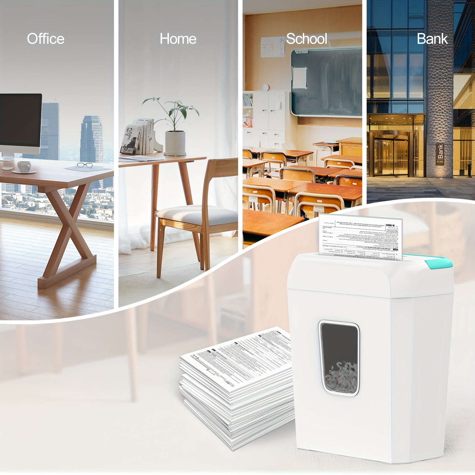 Manual Cross-Cut Paper Shredder for Home Office, 6-Sheet Capacity, Shreds Credit Cards, Staples & Clips, 3.4-Gallon Bin, White & Teal Design, 110-130V US Plug