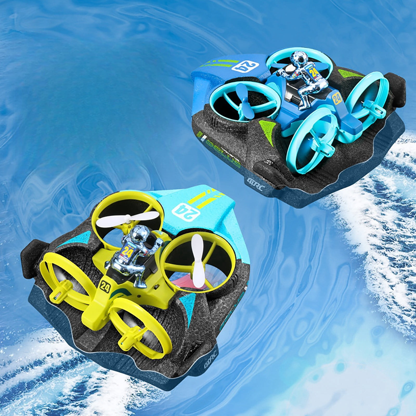 3-in-1 Remote Control Hovercraft, Sea Land Air RC Drone Drift Car, Quadcopter (Batteries Not Included for Remote), Green