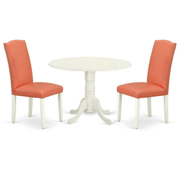 East West Furniture Dublin 3-piece Wood Dining Set in Linen White/Pink Flamingo