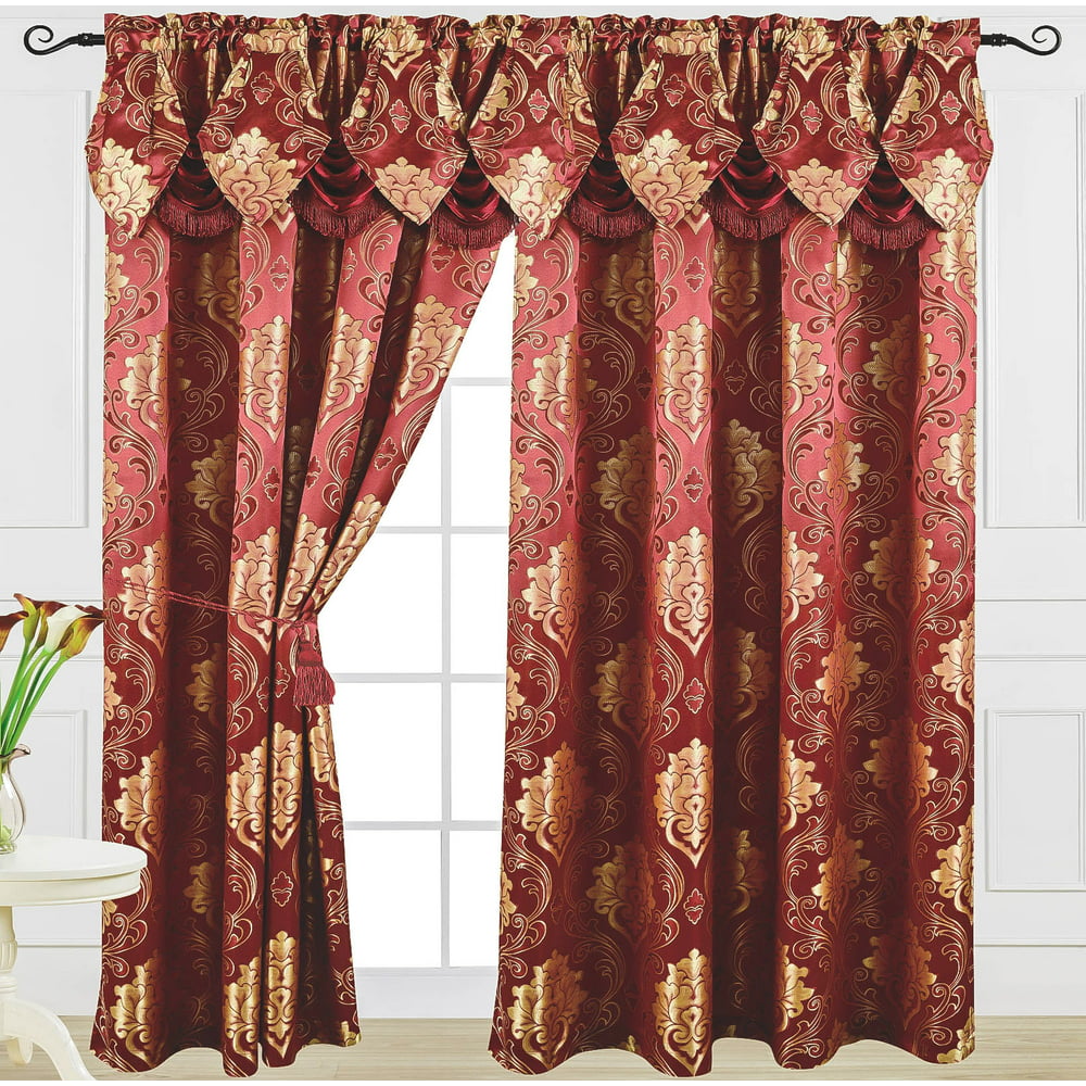 Burgundy Curtains With Attached Valance
